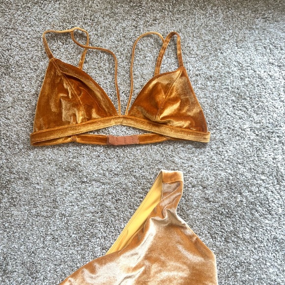 Gold Velour Bodysuit + Bralette - Picture 7 of 9